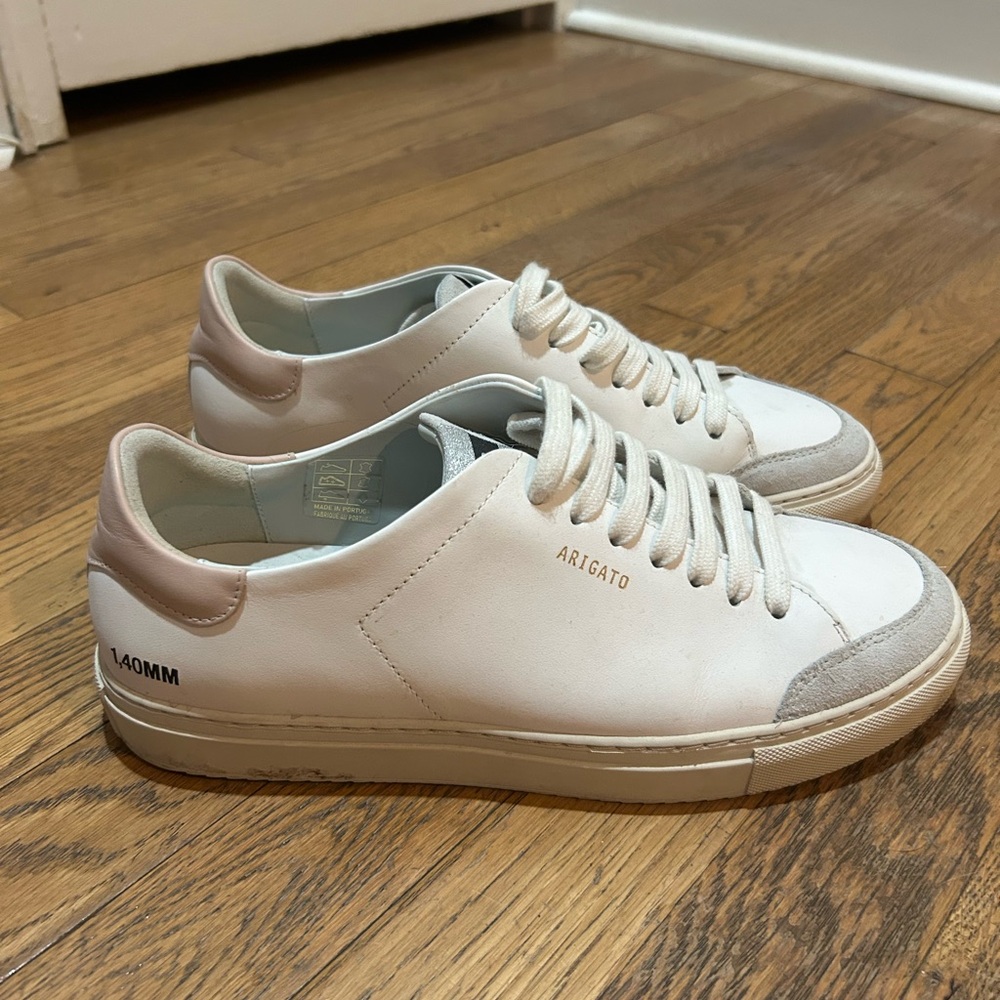Axel Arigato White and Tan Minimalist Sneakers